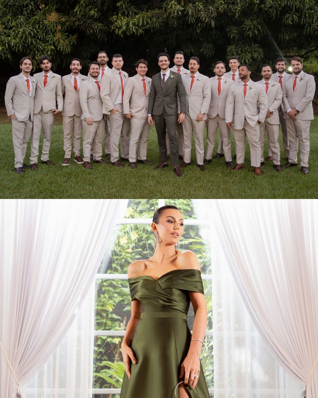 Padrinhos e madrinha em trajes de casamento